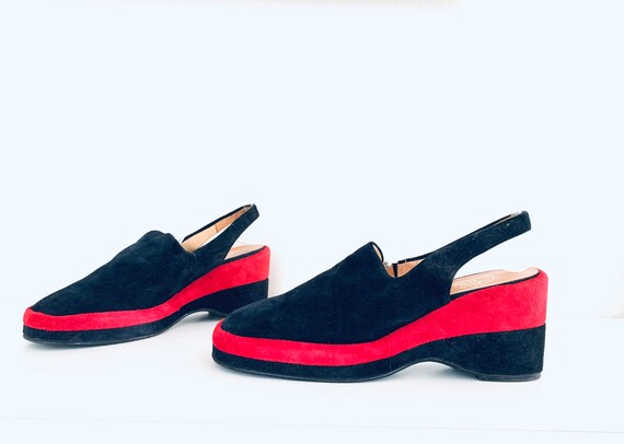 70s Platforms Mules Colorblock Suede Closed Toe Si