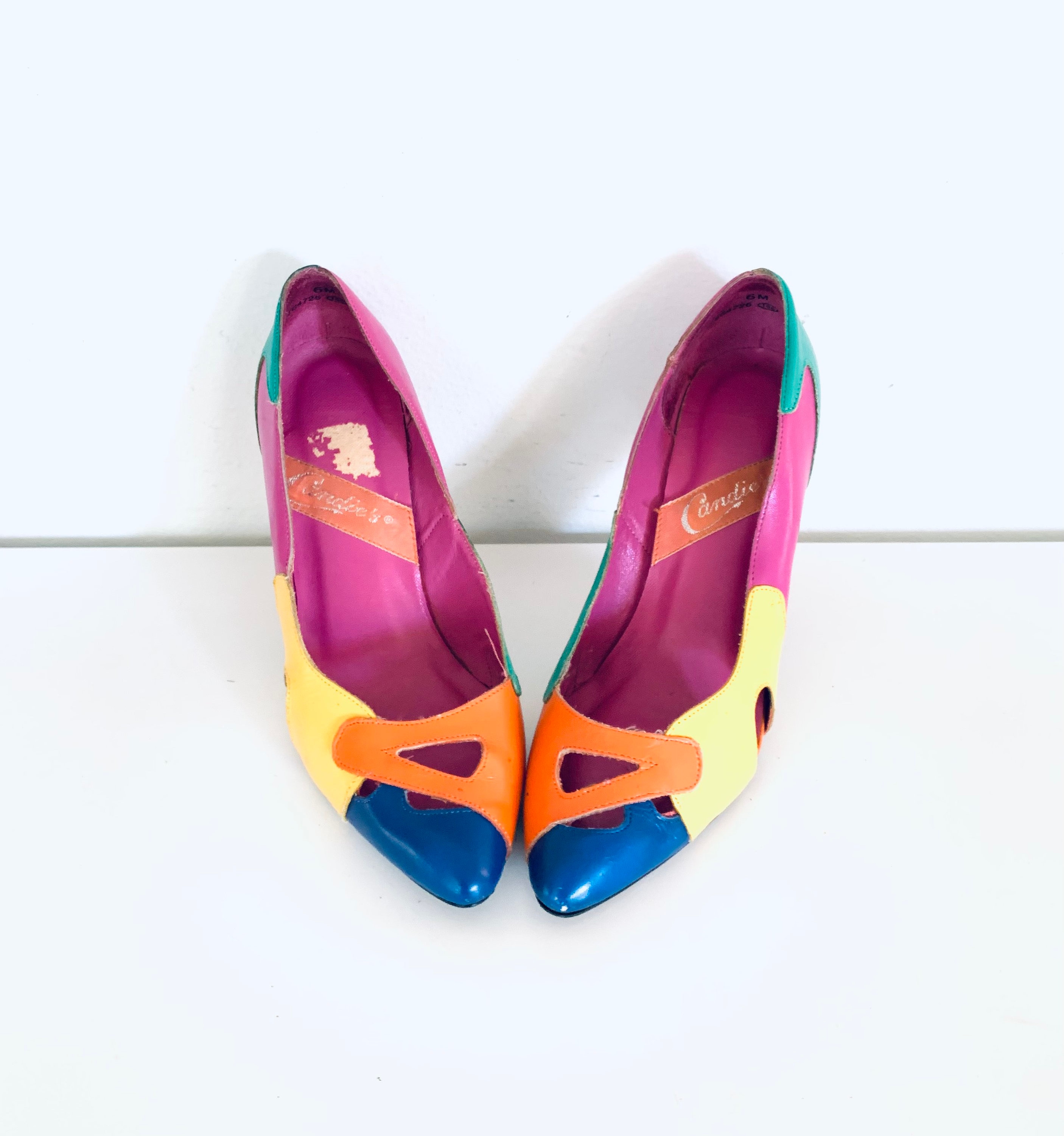80s Colorblock Heels Pumps Shoes Leather by Candies Size 6 36 - Etsy