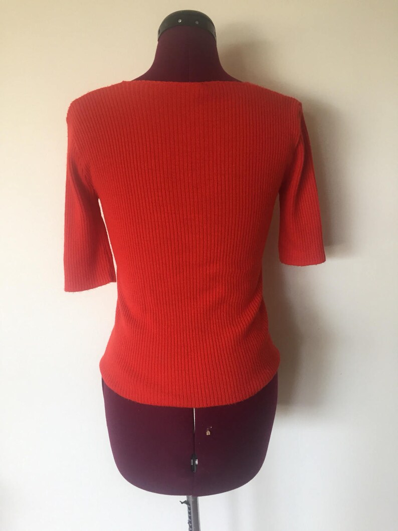 60s Red Top Sweater Peek a Boo Size S M by Palo Alto Mod Made in England
