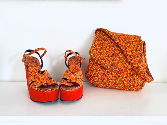 70s Platforms w/ Bag Wedge Sandals Heels Ankle Str
