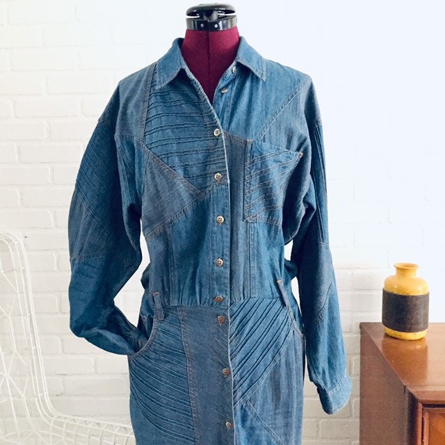 80s Denim Dress made in Hong Kong by Together 8 M | Etsy
