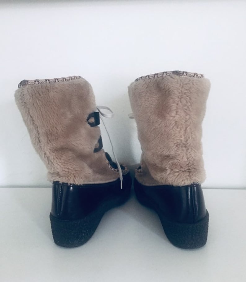 60s Winter Snow Boots Brown Sherpa Lined by Snowland Size 6 6.5 12 36 37
