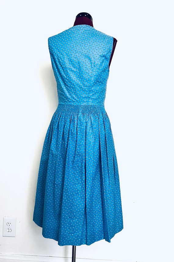 Antique German Pinafore Dress Blue Calico Print C… - image 6