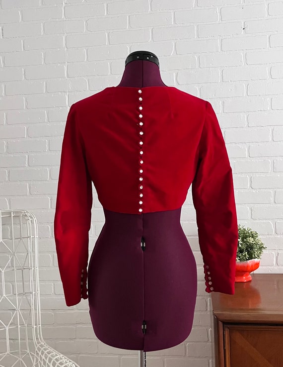 60s Red Velvet Maxi Dress & Jacket Set XS - image 9