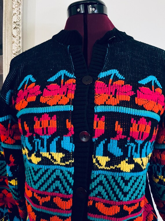 80s Colorful Cardigan Sweater Long Sleeve S - image 4