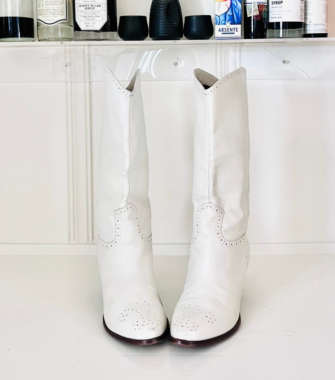 70s Western Boots Cream Leather Ankle Boots Chunky Heels by Etsy