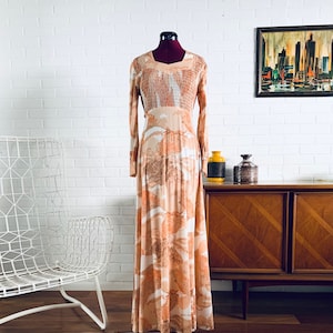 70s Maxi Dress Fall Colors Silky Polyester Size S M - Etsy