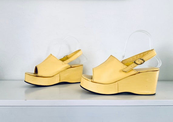 70s Platforms Shoes Yellow Leather Platform Sandal