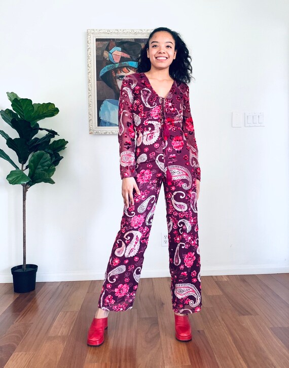 90s Jumpsuit Paisley Bell Bottoms size XS