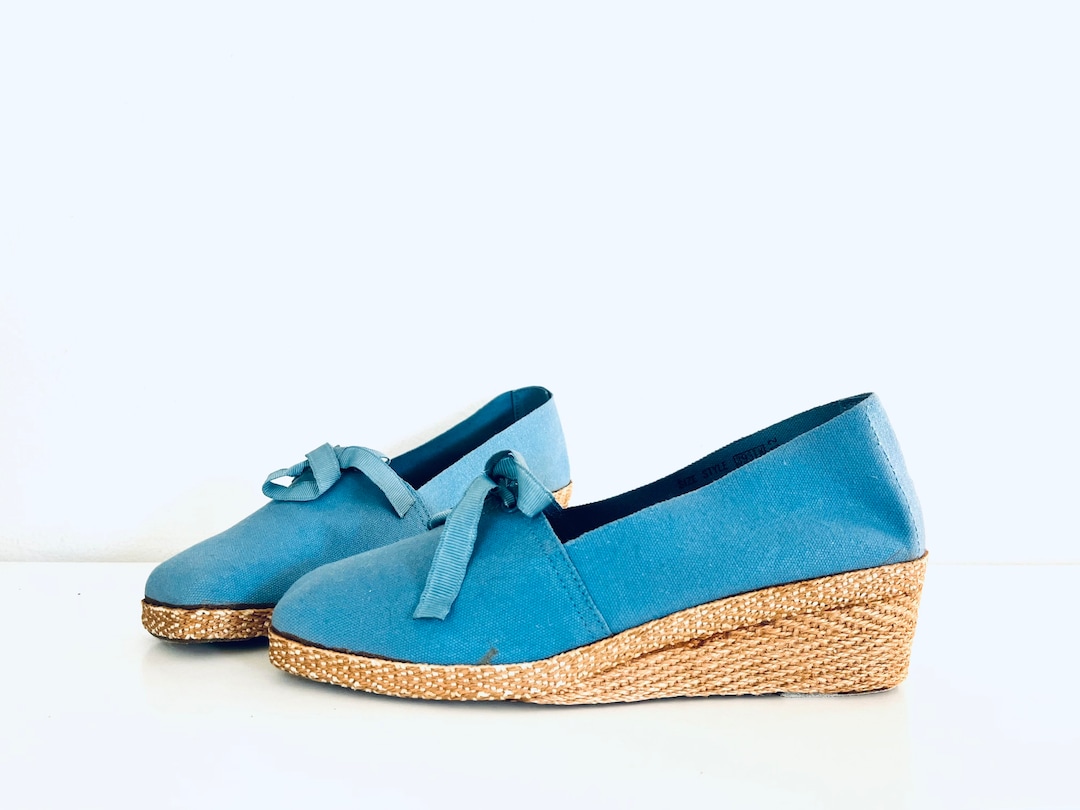 Buy 50s Espadrilles Blue Canvas Wedge Shoes Unused by Sears the Shoe Place  Size M 38 39 Online in India
