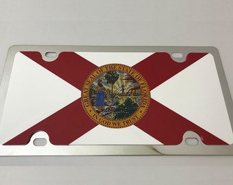 Florida State Flag License Plate, High Quality Stainless Steel with Opaque Acrylic, High Resolution Colored Flag Crest (FREE SHIPPING)