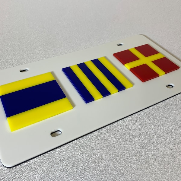 Nautical Flag Monogram License Plate, 3D NAUTICAL FLAGS, Raised on Acrylic Plate (Free Shipping)