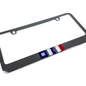 Nautical Flag Monogram License Plate Frame, Custom 2 Hole Frame- CHROME or BLACK (Made In the USA)