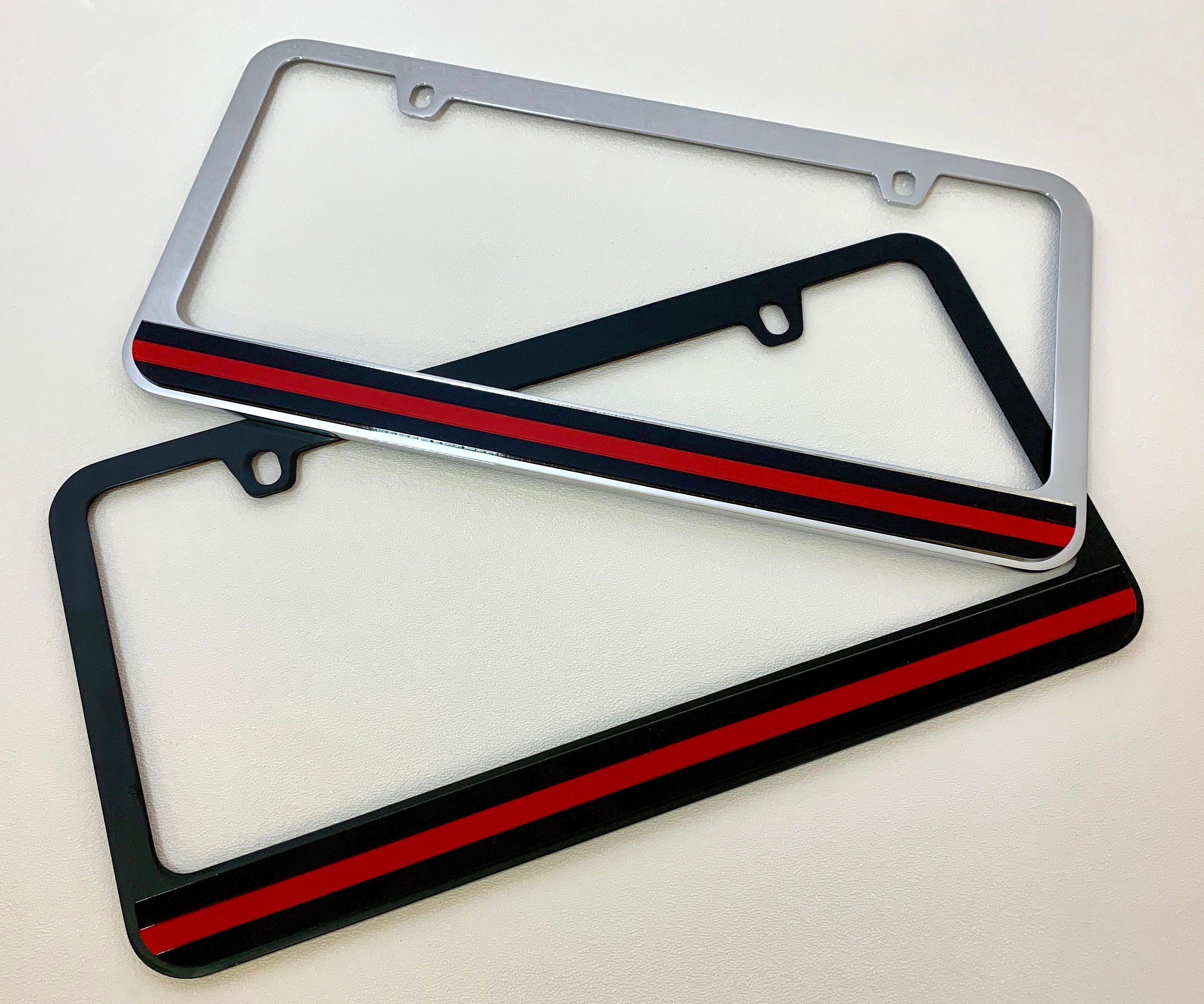 Thin RED Line License Plate Frame, Your Choice of a Black or