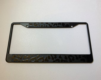 Leopard Print- (ONE) High-Quality License Plate Frame (2 Hole, Small Over Large)