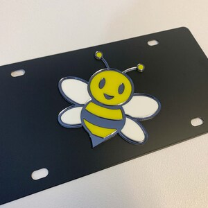Honey Bee on Black Carbon Steel License Plate (Free Shipping)