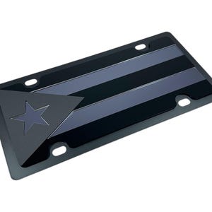Puerto Rico Blacked Out Flag Carbon Steel License Plate