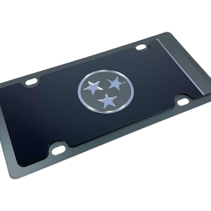 Tennessee Flag License Plate, High Quality Black Carbon Steel with Matte Black and Black Opaque Laser Cut Acrylic (FREE SHIPPING)