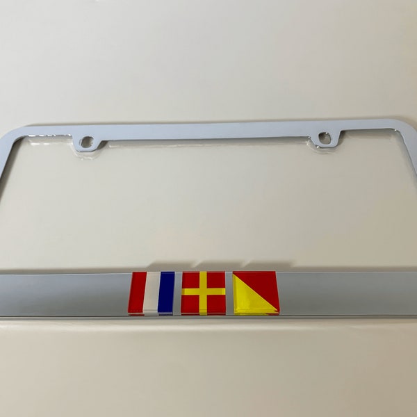 Nautical Flag Monogram License Plate Frame, Custom 2 Hole Frame- CHROME or BLACK (Made In the USA)