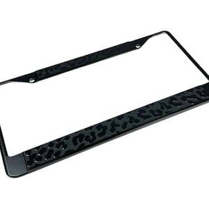 Leopard Print- (ONE) High-Quality License Plate Frame (2 Hole, Small Over Large)