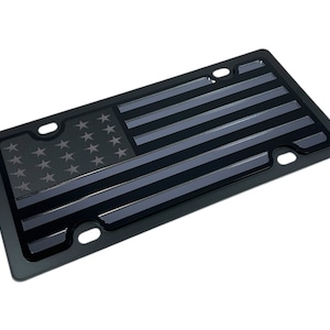 Carbon Steel Blacked Out USA Flag License Plate for Cars