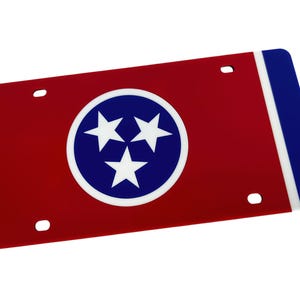 Tennessee Flag License Plate, High-Quality Full Color Opaque Acrylic, Laser Cut (FREE SHIPPING)