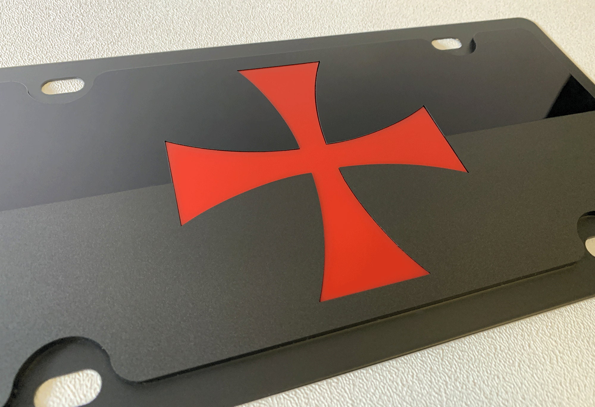 thumbnail image 2 of Knights Templar Heavy Duty Metal License Plate Frame - Gloss Black 2 of 6