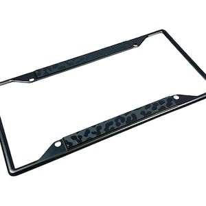 Black Leopard Print- License Plate Frame (4-Hole, Small Over Small Design)
