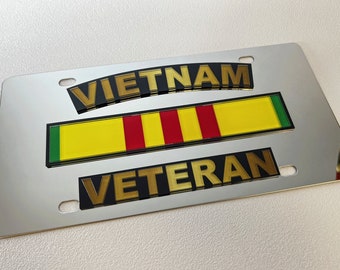 Vietnam Veteran License Plate, High-Quality Stainless Steel or Black Carbon Steel with Acrylic Emblem (FREE Shipping)