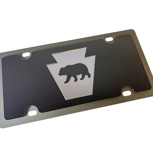 Pennsylvania Keystone State with Black Bear on Carbon Steel License Plate