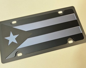 Puerto Rico Blackout Flag License Plate, High-Quality Stainless Steel with Opaque Acrylic, (FREE SHIPPING)