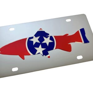 Tennessee Trout Flag License Plate, High Quality Stainless Steel Full Color Opaque Acrylic, Laser Cut (FREE SHIPPING)