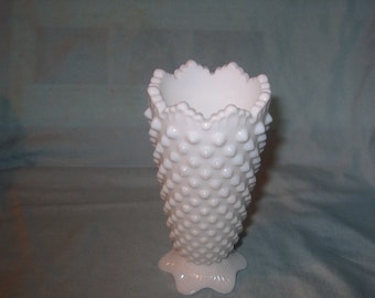 Antique Vintage Fenton Hobnail Milk Glass Vase, Small