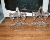 Antique Vintage Glass Candleholders, New Martinsville Glass, Moondrops