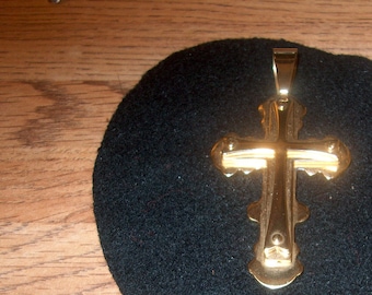 Vintage Costume Jewelry Cross Pendant, Marked S. Steel, Religious