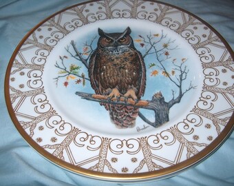 Vintage Edward Marshall Boehm Owl Plate, Great Horned Owl, Bone China