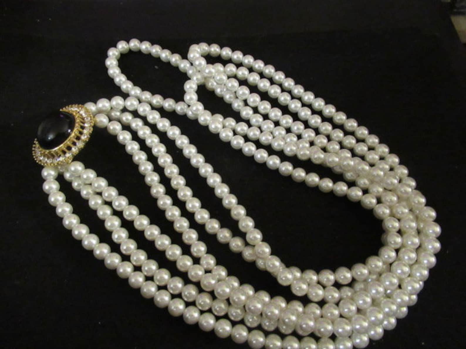 Vintage Costume Jewelry Pearl Necklace 3 Strand Etsy
