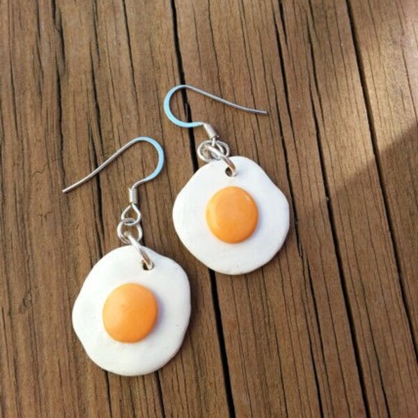 Sunny Side Up Fried Egg Polymer Clay Kawaii Kitsch Cute Breakfast Earrings