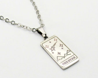 Stainless Steel Tarot Card The Star Charm, Stainless Steel Chain with Extension, Women's Necklace, Men's Necklace, Spiritual Jewelry