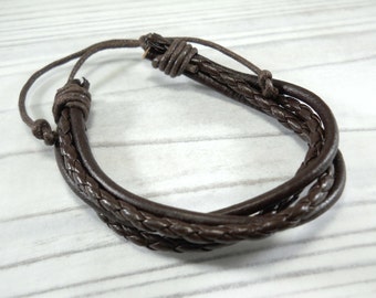 Coffee Brown Cowhide Leather Bracelet, Adjustable Bracelet, Men's Bracelet, Women's Bracelet, Gift for Men, Gift for Women