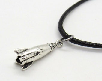 Silver Rocket Spacecraft Pendant, Celestial Jewelry, 3D Rocket