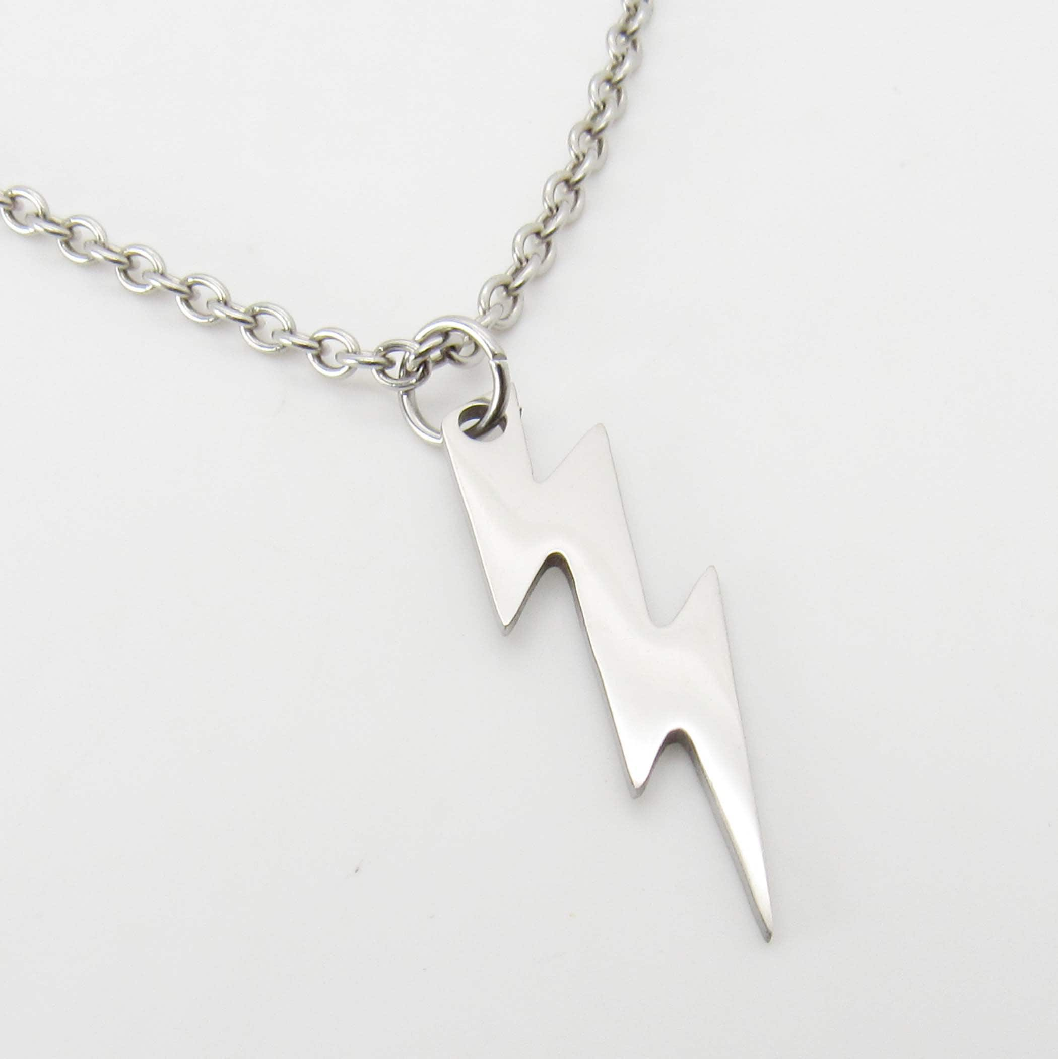 1pc Cool Lightning Bolt Pendant Stainless Steel Chain Necklace for Men,one-size