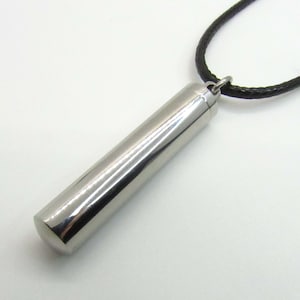 Stainless Steel Large Column Locket with screw lid, Men&#39;s Necklace, Cremation Urn Locket, Pill Locket Corded Necklace, Women&#39;s Necklace