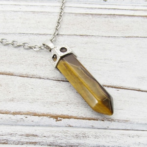 Natural Tigers Eye Gemstone Necklace, Tigers Eye Crystal Men&#39;s Necklace, Tigers Eye Healing Gemstone, Tribal Jewelry, Women&#39;s Necklace