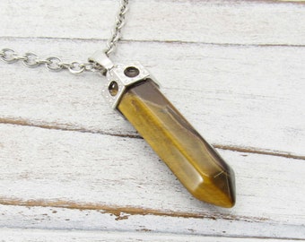 Natural Tigers Eye Gemstone Necklace, Tigers Eye Crystal Men's Necklace, Tigers Eye Healing Gemstone, Tribal Jewelry, Women's Necklace