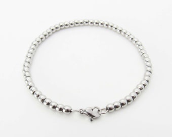 Stainless Steel 4mm Ball Chain Bracelet, Hypo Allergenic Jewelry, 201 Steel 4mm Beaded Fashion Bracelet, Men's Bracelet, Women's Bracelet