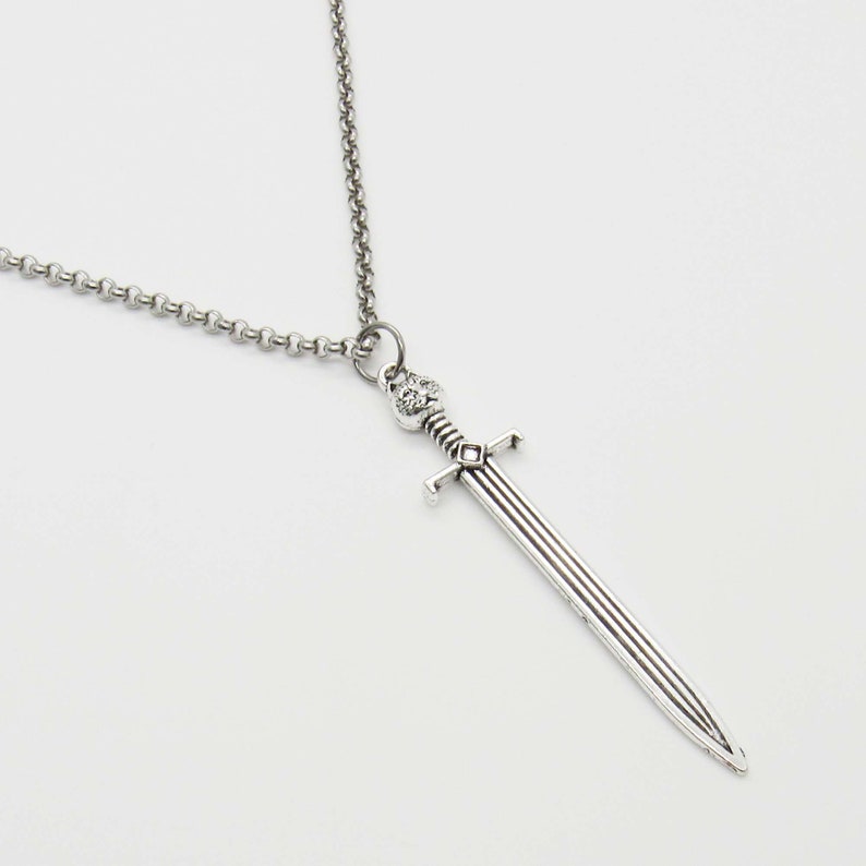 Medieval Long Sword Pendant Necklace, Men's Necklace, Medieval Kings Sword, Medieval Sword Pendant, Woman's Necklace Rolo Chain