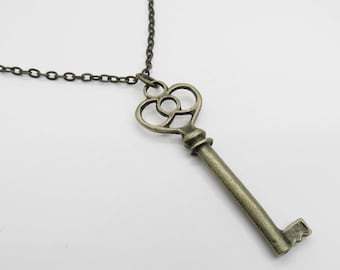 Vintage Style Key Pendant, Antique Bronze Tone, Antique Bronze Key Charm, Women's Necklace, Gift for Women, Men's Necklace