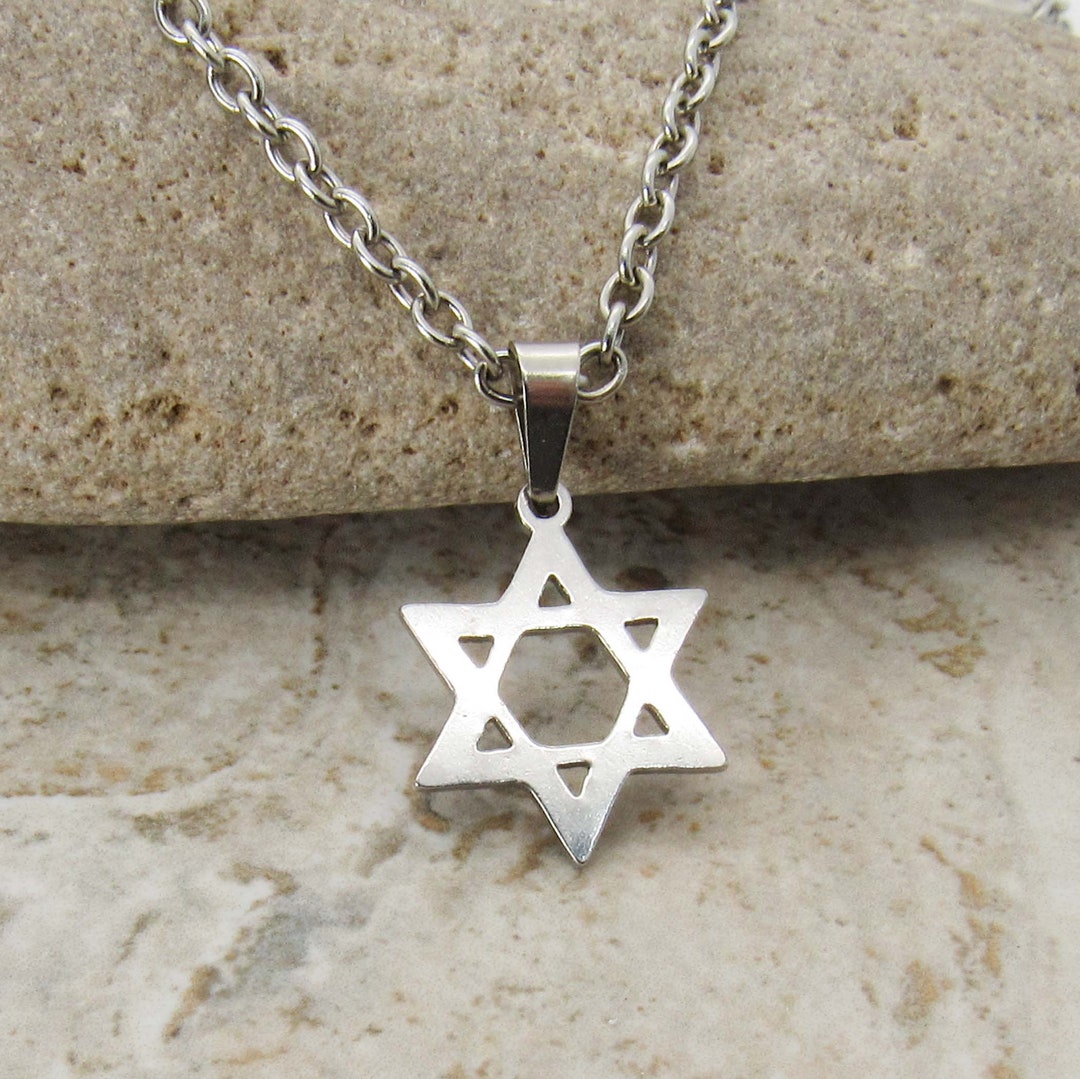 Men's Stainless Steel Star Of David Pendant With Cubic Zirconia – Gold Or Silver – Jewish Necklace P109