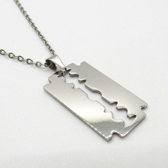 Stainless Steel Razor Blade Pendant Hypo Allergenic Jewelry Razor Blade Jewelry Men s Necklace Men s Jewelry Woman Necklace